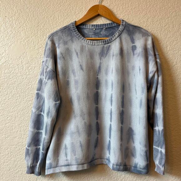 100% Cotton Blue Tie Dye Knit Pullover - Picture 4 of 6